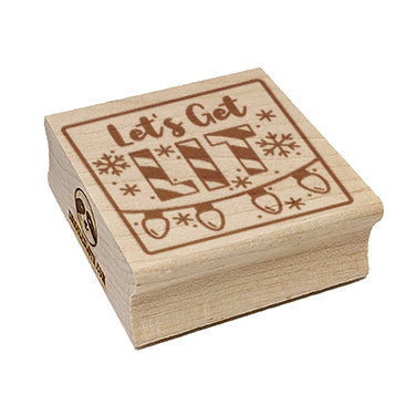 Let's Get Lit Christmas Lights Pun Square Rubber Stamp for Stamping Crafting