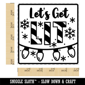 Let's Get Lit Christmas Lights Pun Square Rubber Stamp for Stamping Crafting