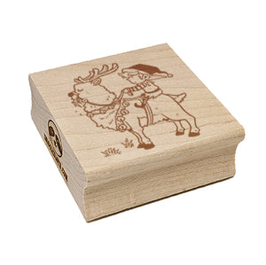 Christmas Elf Riding Hungry Reindeer Square Rubber Stamp for Stamping Crafting