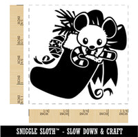 Christmas Mouse In Stocking with Candy Cane Square Rubber Stamp for Stamping Crafting