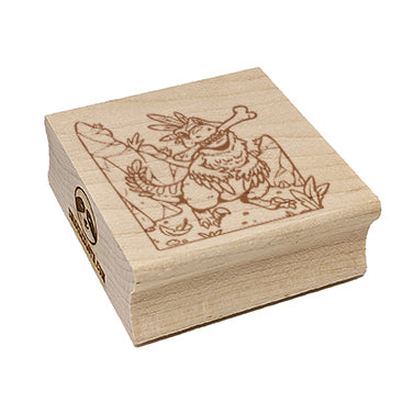 Feathered Raptor Dinosaur with Bone in Mouth Square Rubber Stamp for Stamping Crafting