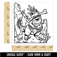 Feathered Raptor Dinosaur with Bone in Mouth Square Rubber Stamp for Stamping Crafting