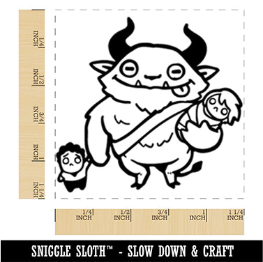 Fluffy Krampus with Naughty Children Christmas Square Rubber Stamp for Stamping Crafting