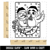 Holiday Christmas Owls with Candy Cane and Mistletoe Square Rubber Stamp for Stamping Crafting