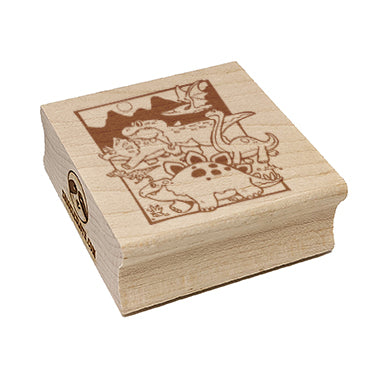 March of Various Dinosaurs Square Rubber Stamp for Stamping Crafting