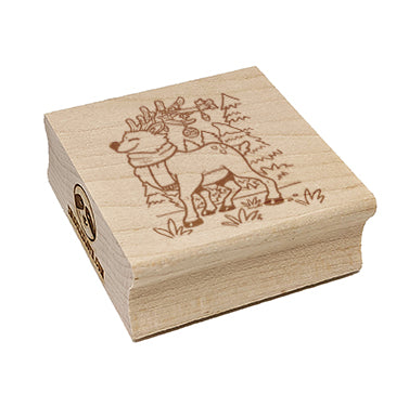 Reindeer with Christmas Ornaments Square Rubber Stamp for Stamping Crafting