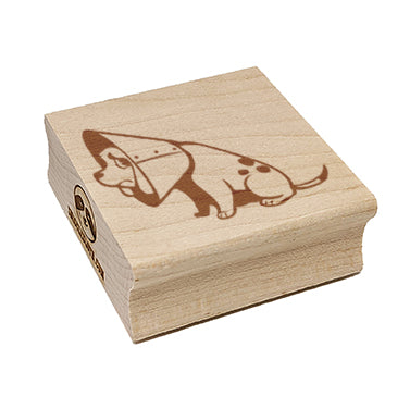 Sad Pet Dog in Cone of Shame Square Rubber Stamp for Stamping Crafting