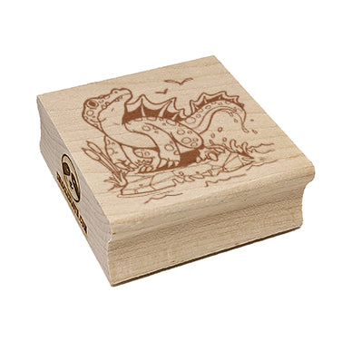 Spinosaurus Dinosaur Standing on River Rock Square Rubber Stamp for Stamping Crafting