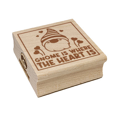 Gnome is Where the Heart is Pun Valentine's Day Square Rubber Stamp for Stamping Crafting