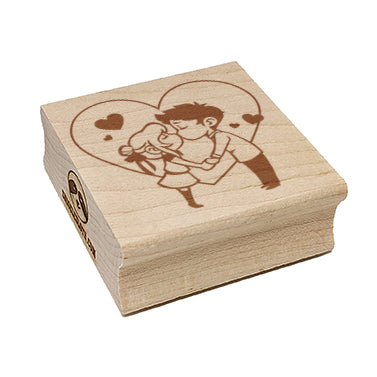 Cute Kissing Couple Love Anniversary Valentine's Day Square Rubber Stamp for Stamping Crafting