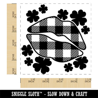 Buffalo Plaid Lips in Patch of Clovers St. Patrick's Day Square Rubber Stamp for Stamping Crafting