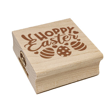 Happy Hoppy Easter Eggs with Bunny Ears Square Rubber Stamp for Stamping Crafting
