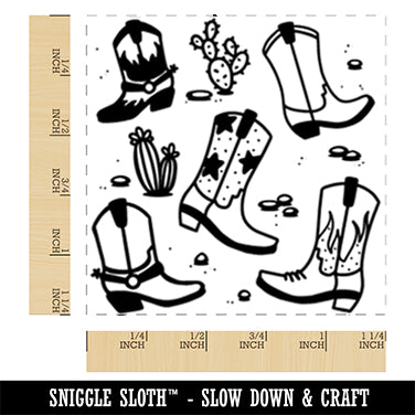 Western Cowboy Boots Square Rubber Stamp for Stamping Crafting