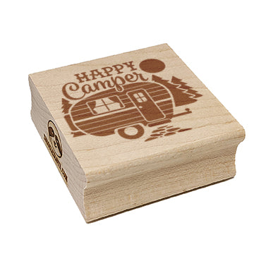 Happy Camper Trailer Camping Square Rubber Stamp for Stamping Crafting