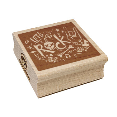 Let's Rock Roll Music Skull Hand Sign Square Rubber Stamp for Stamping Crafting