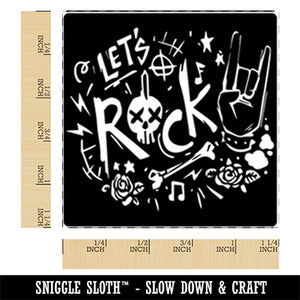 Let's Rock Roll Music Skull Hand Sign Square Rubber Stamp for Stamping Crafting