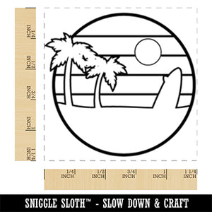 Retro Rainbow Beach Sunset Palm Trees Surfboard Square Rubber Stamp for Stamping Crafting