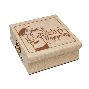 Sip Happens Wine Woman Square Rubber Stamp for Stamping Crafting