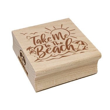 Take Me to the Beach Sunshine Palm Trees Umbrella Square Rubber Stamp for Stamping Crafting