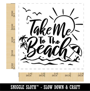 Take Me to the Beach Sunshine Palm Trees Umbrella Square Rubber Stamp for Stamping Crafting