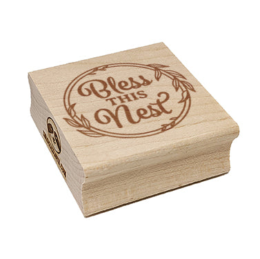 Bless This Nest Leaf Frame Detail Square Rubber Stamp for Stamping Crafting