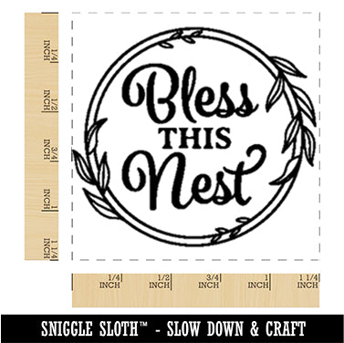 Bless This Nest Leaf Frame Detail Square Rubber Stamp for Stamping Crafting