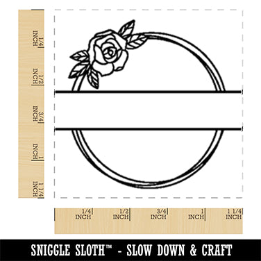 Single Rose Circle Split Wreath for Name Monogram Square Rubber Stamp for Stamping Crafting