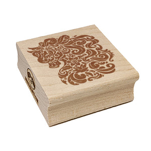 Floral Horse with Flowing Mane Swirls Square Rubber Stamp for Stamping Crafting