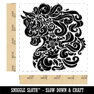 Floral Horse with Flowing Mane Swirls Square Rubber Stamp for Stamping Crafting