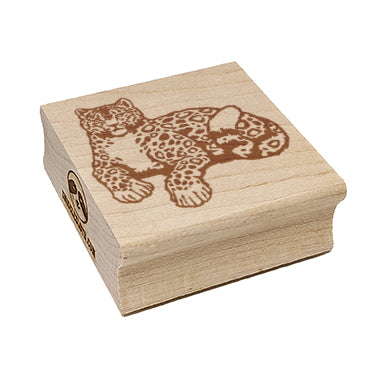 Stoic Snow Leopard Sitting Wild Cat Square Rubber Stamp for Stamping Crafting