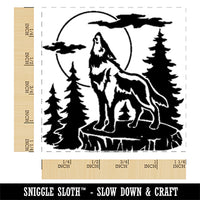 Wild Wolf Howling At the Moon in Forest Square Rubber Stamp for Stamping Crafting