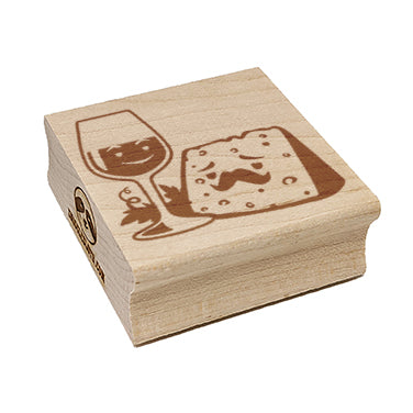 Wine Glass and Cheese Perfect Pair Square Rubber Stamp for Stamping Crafting