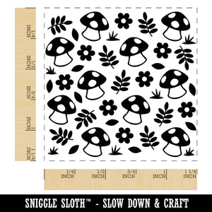 Mushrooms and Flowers Square Rubber Stamp for Stamping Crafting