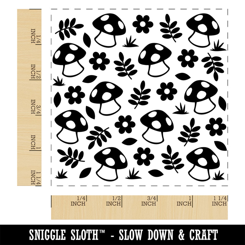 Mushrooms and Flowers Square Rubber Stamp for Stamping Crafting