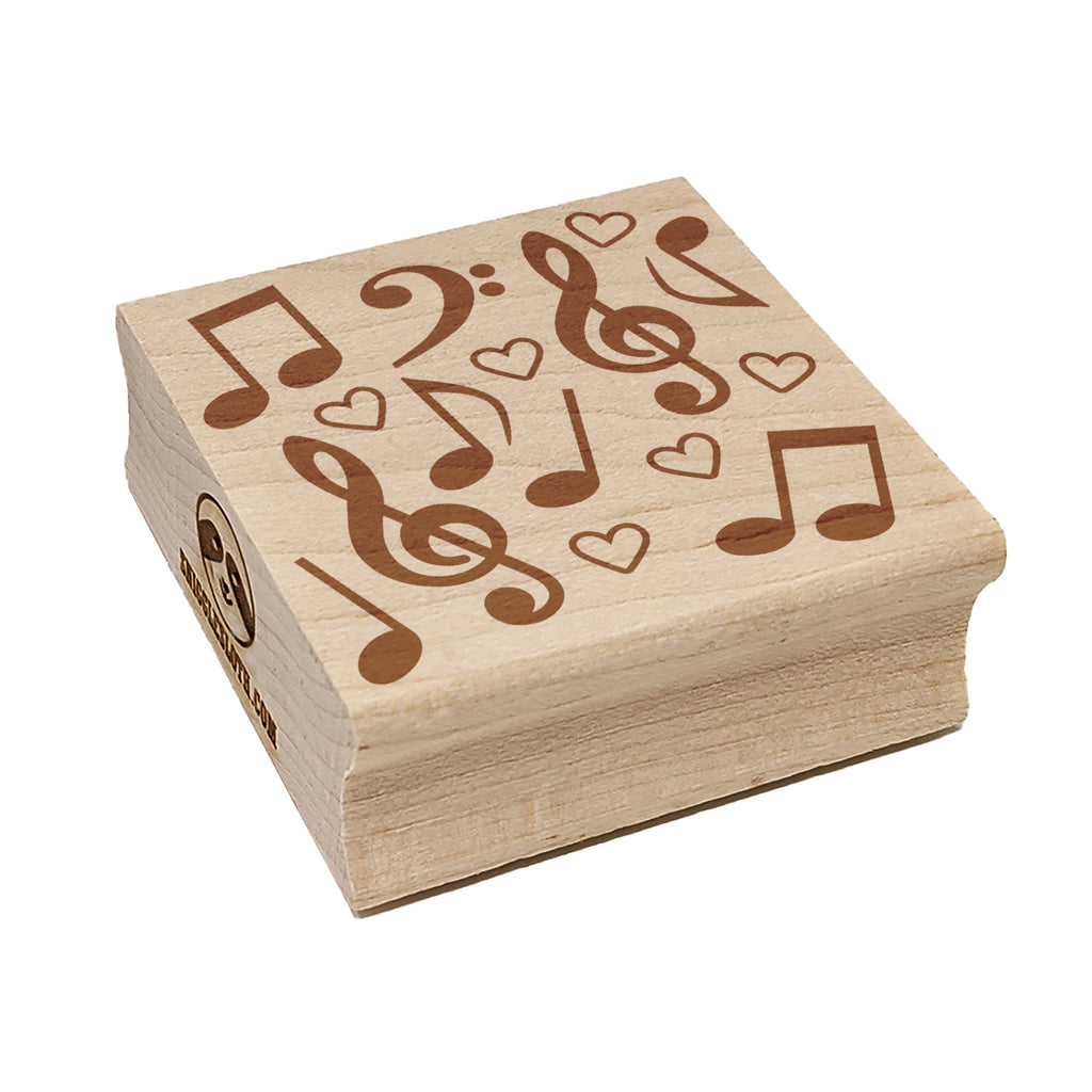 Music Notes and Hearts Square Rubber Stamp for Stamping Crafting