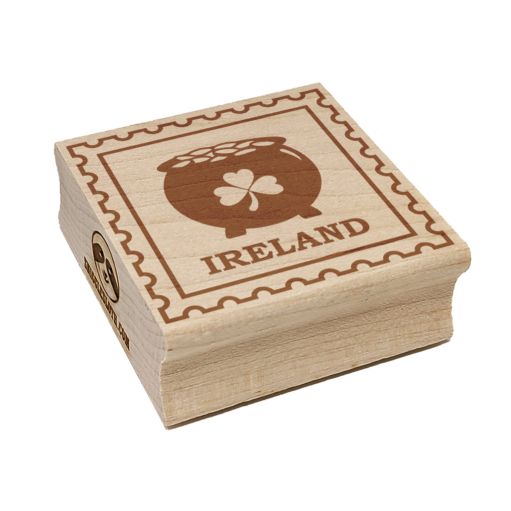 Ireland Travel Pot of Gold Shamrock Leprechaun Square Rubber Stamp for Stamping Crafting
