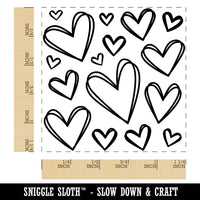 Scattered Sketchy Hearts Love Square Rubber Stamp for Stamping Crafting