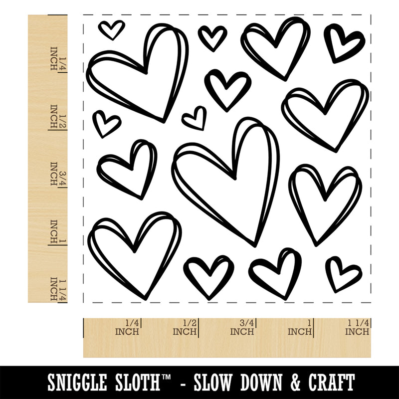 Scattered Sketchy Hearts Love Square Rubber Stamp for Stamping Crafting