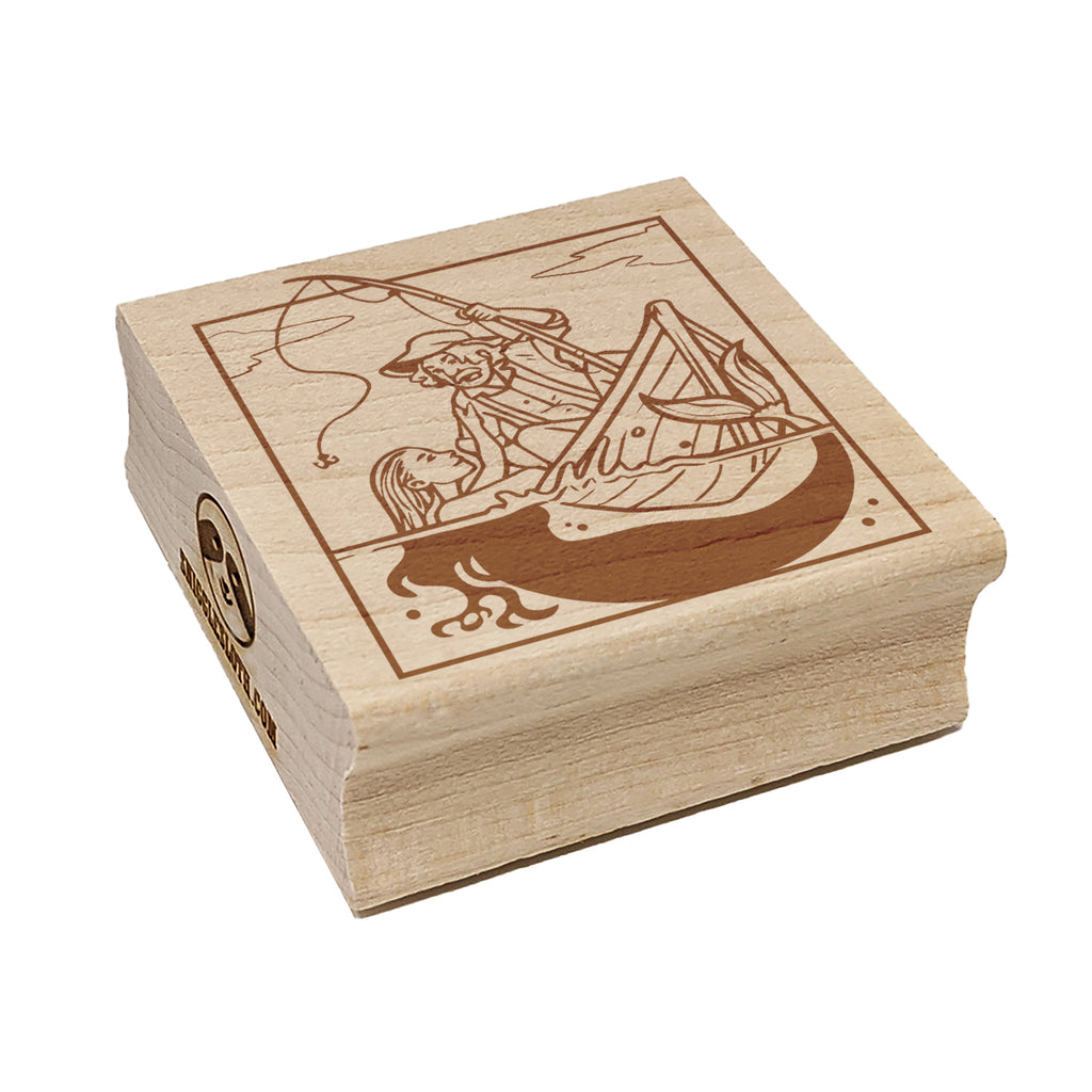 Fisherman and Mermaid Siren Square Rubber Stamp for Stamping Crafting