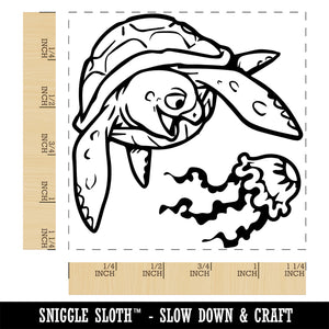 Gnarly Sea Turtle and Jellyfish Square Rubber Stamp for Stamping Crafting