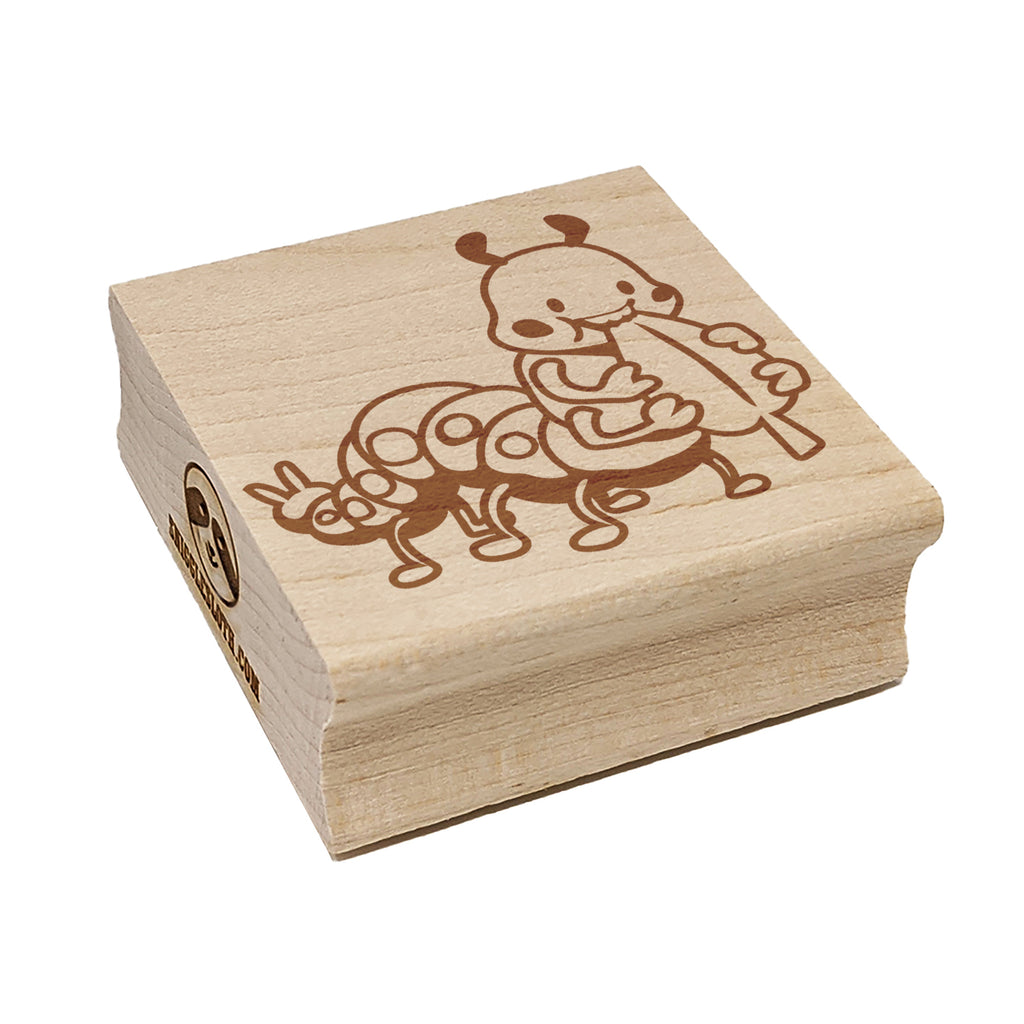 Hungry Caterpillar Eating Leaf Square Rubber Stamp for Stamping Crafting