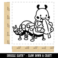 Hungry Caterpillar Eating Leaf Square Rubber Stamp for Stamping Crafting