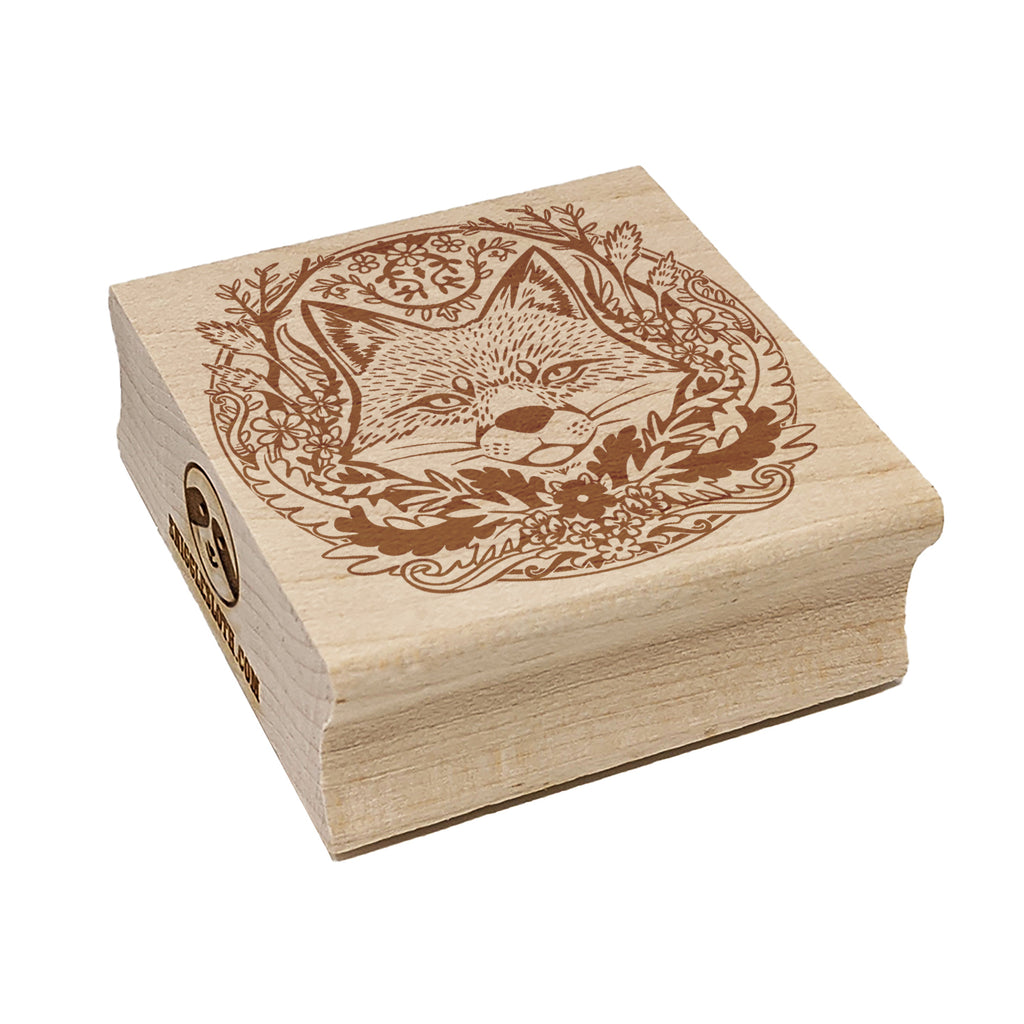 Sly Fox Hiding in Floral Wreath Square Rubber Stamp for Stamping Crafting