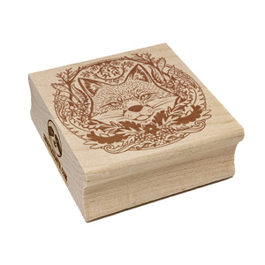 Sly Fox Hiding in Floral Wreath Square Rubber Stamp for Stamping Crafting