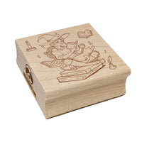 Studious Witch Reading Books with Cat Halloween Square Rubber Stamp for Stamping Crafting