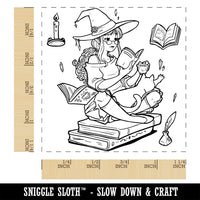 Studious Witch Reading Books with Cat Halloween Square Rubber Stamp for Stamping Crafting