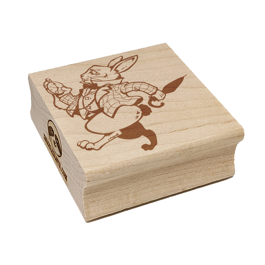 White Rabbit Pocket Watch Wonderland Square Rubber Stamp for Stamping Crafting
