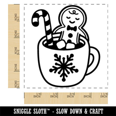Gingerbread Man in Hot Cocoa Square Rubber Stamp for Stamping Crafting