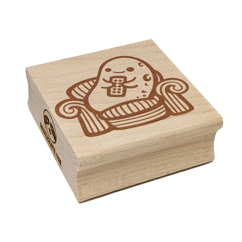 Couch Potato Holding Remote Square Rubber Stamp for Stamping Crafting