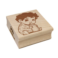 Adorable Baby with Bottle Square Rubber Stamp for Stamping Crafting